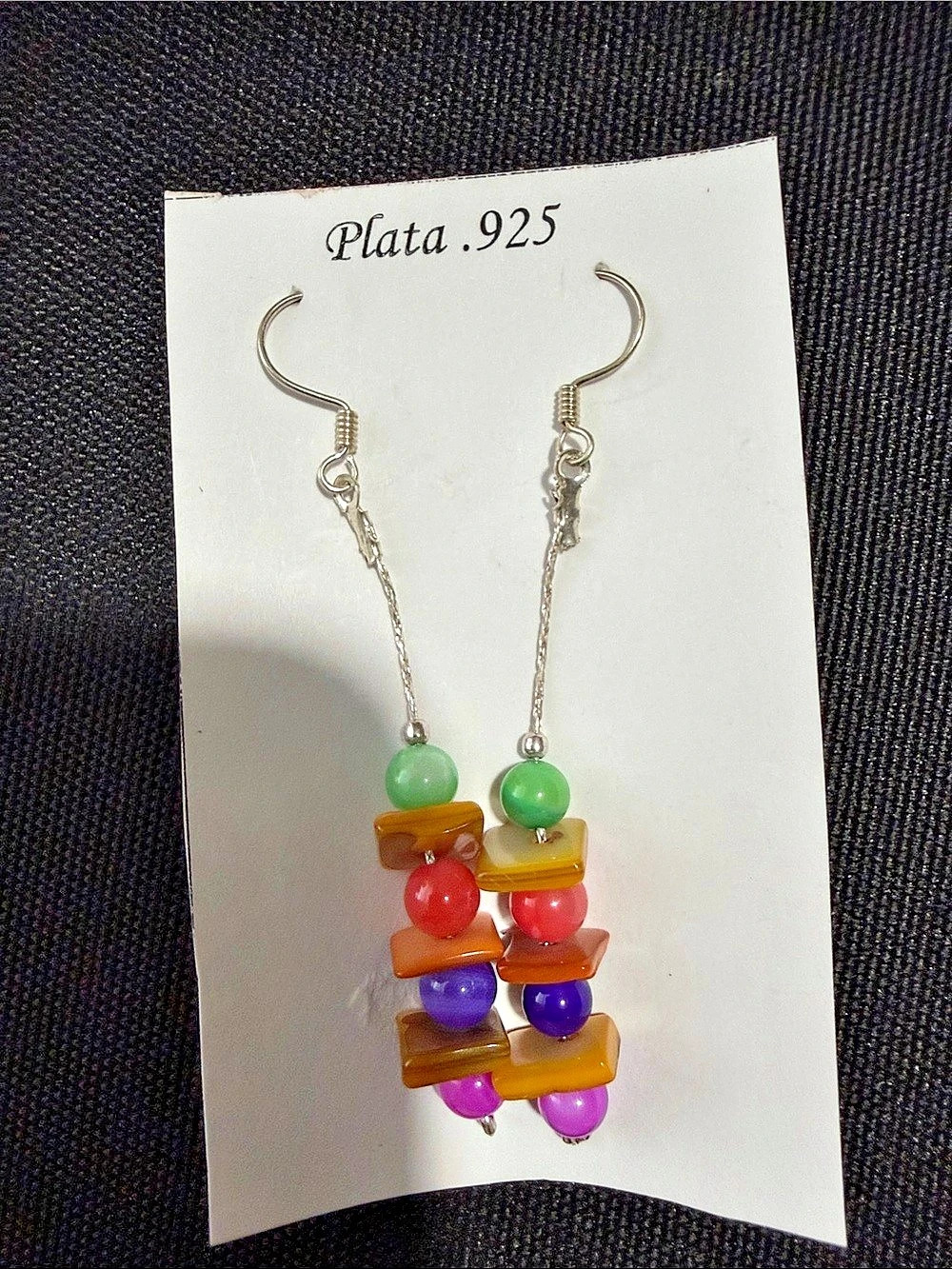 Multicolor & Silver Beaded Dangle Earrings